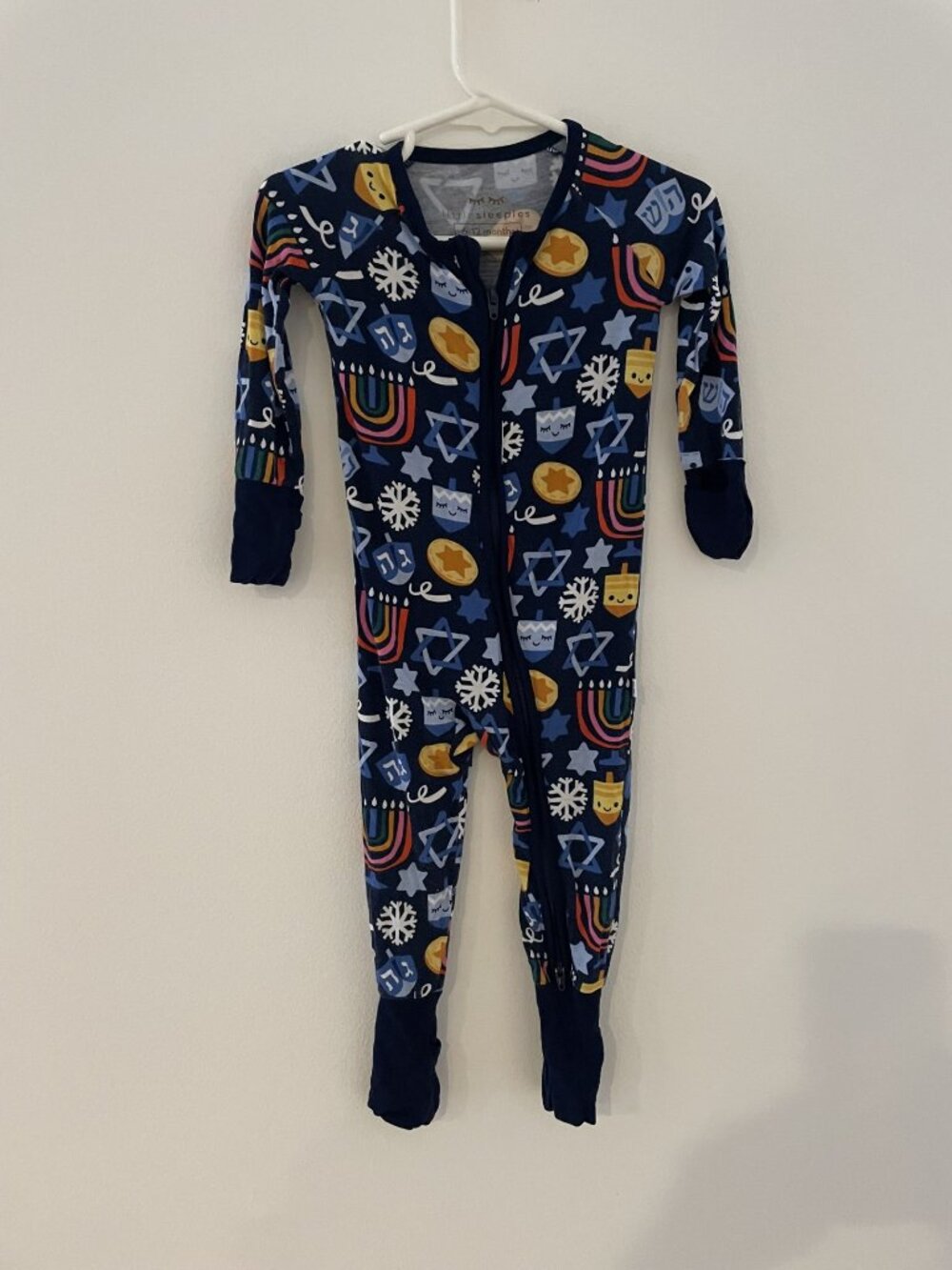 Little Sleepies Bamboo ONE PIECE Hanukkah theme 6-12 months, zip up, long sleeve